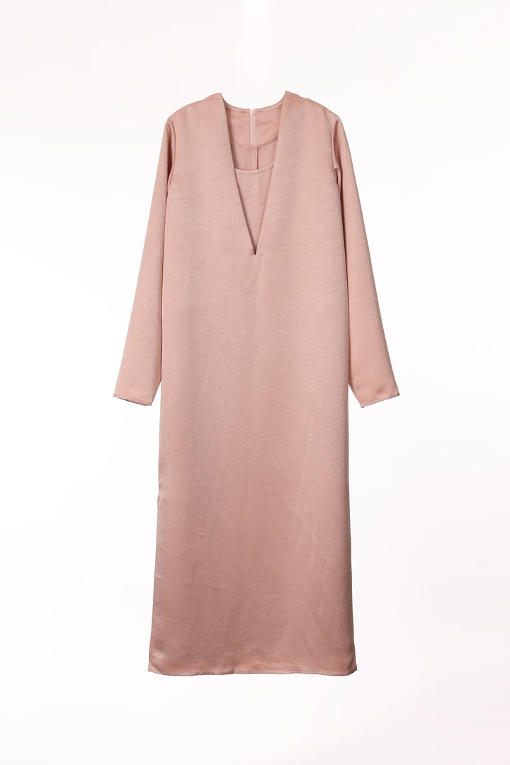 SATIN DEEP NECK DRESS